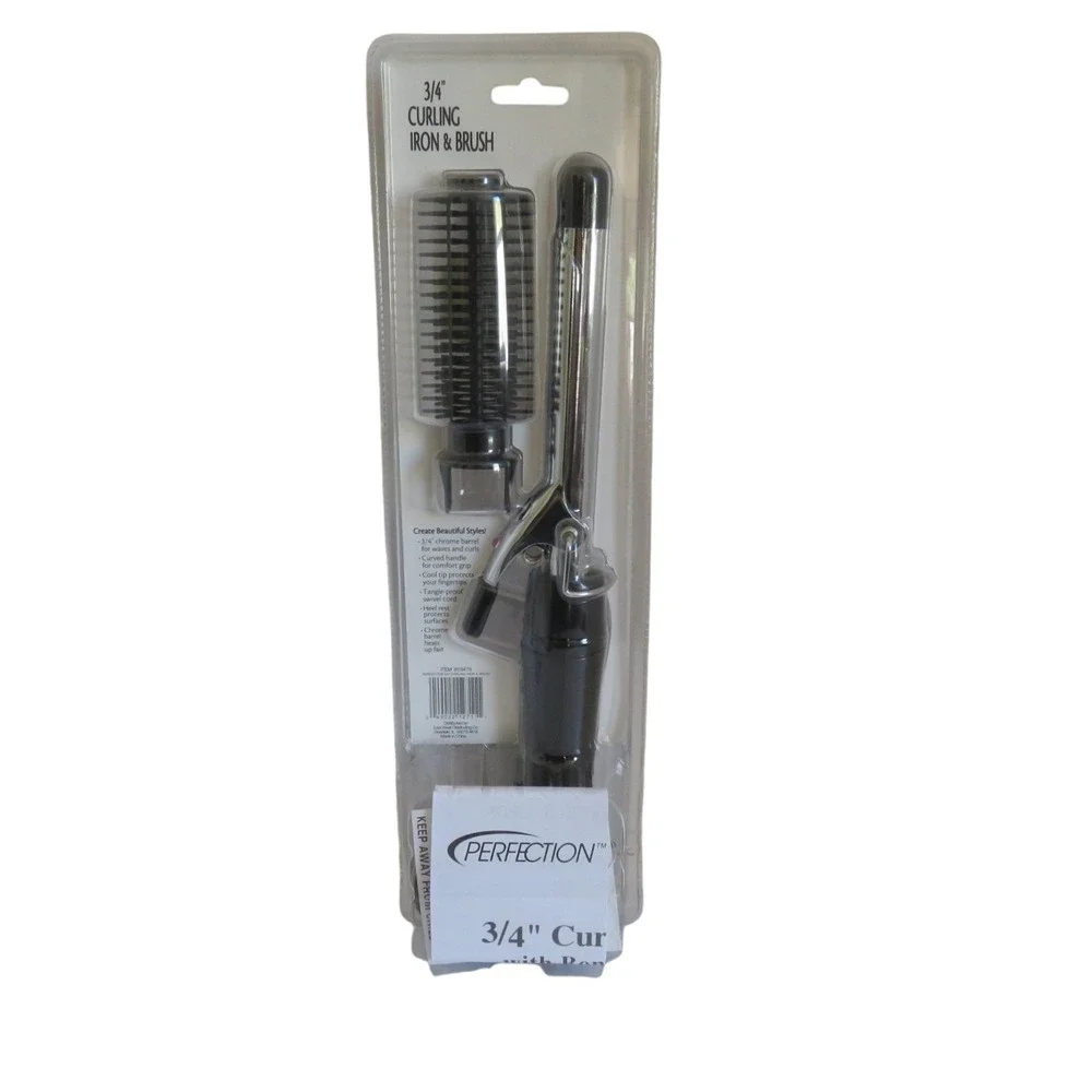 Perfection 3/4 Inch Chrome‎ Curling Iron with Bonus Brush Attachment 903476 New